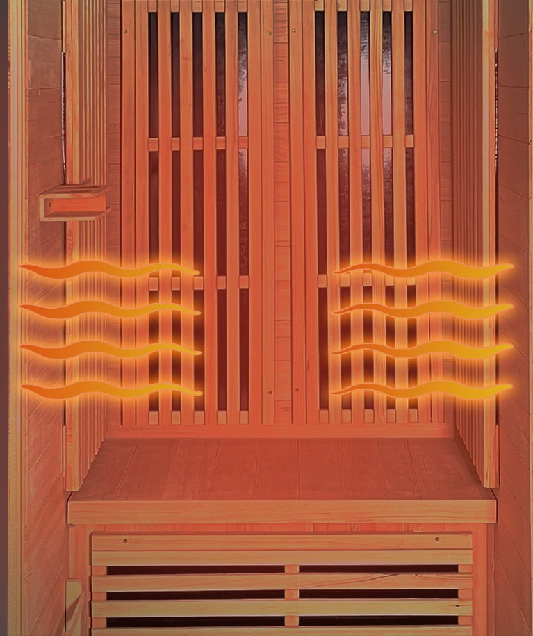 Young woman enjoying sauna therapy in sleek black activewear, promoting wellness and relaxation.