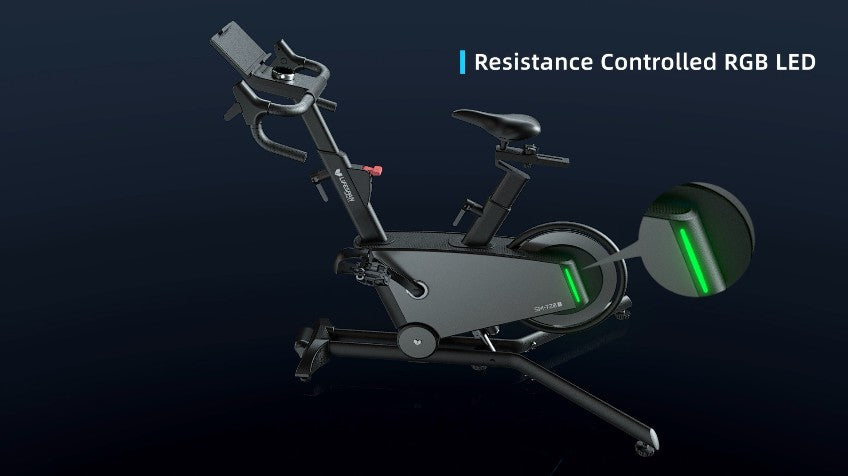 Close-up of a hand gripping the adjustable resistance lever on the Lifespan Fitness SM720i Spin Bike, designed for indoor cycling enthusiasts seeking incline and decline options.