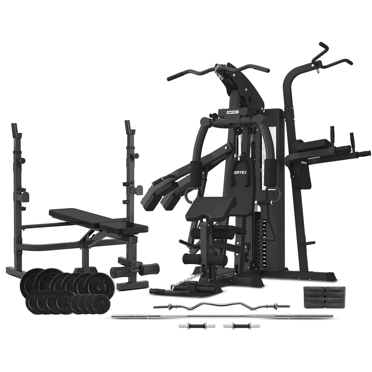 CORTEX GS7 Home Gym with 98kg Weight Stack + MF4000 Bench Press + 90kg EnduraShell Weight Plate Package