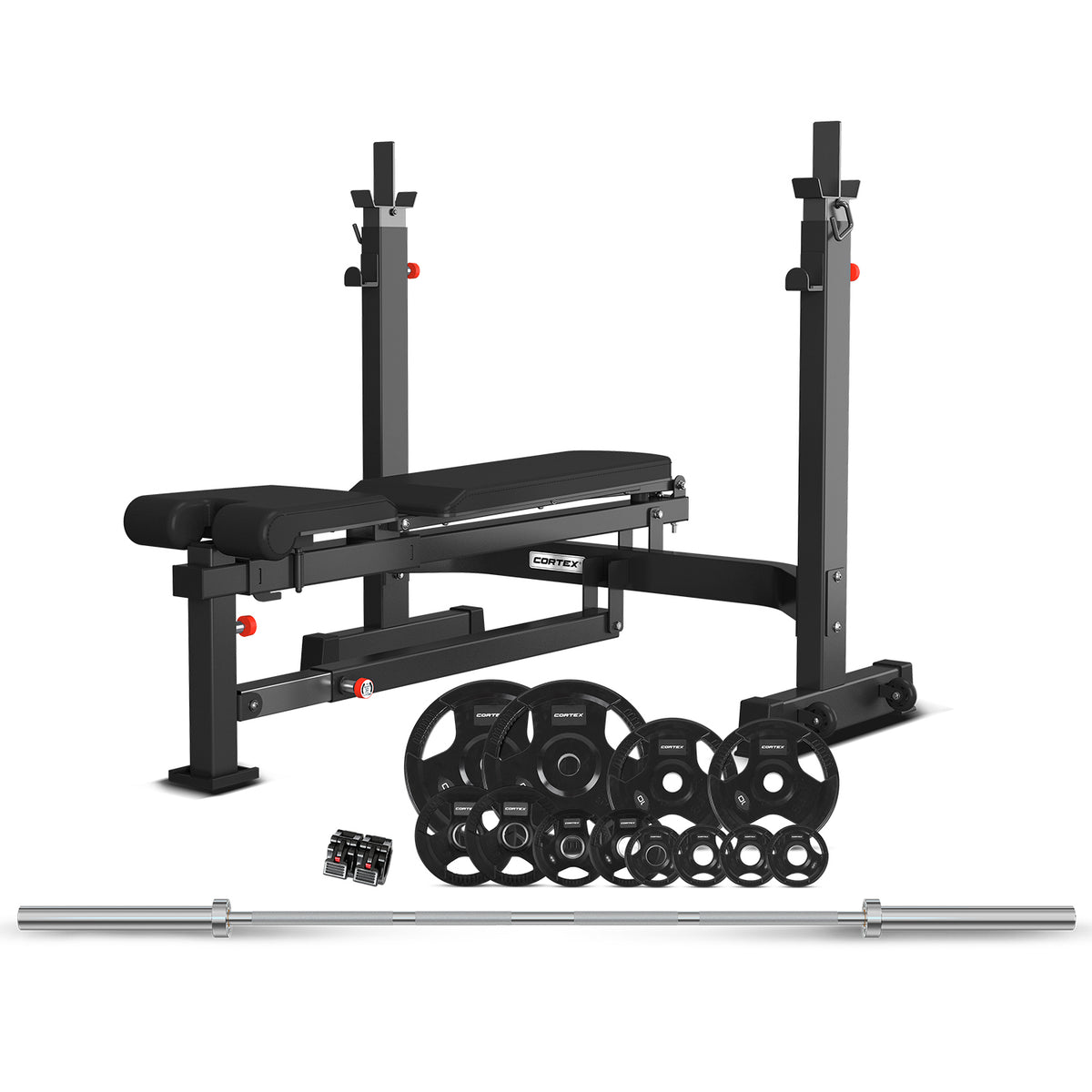 CORTEX MF410 MultiFunction Bench Press + 100kg Olympic Tri-Grip Weight Plate &amp; Barbell Package