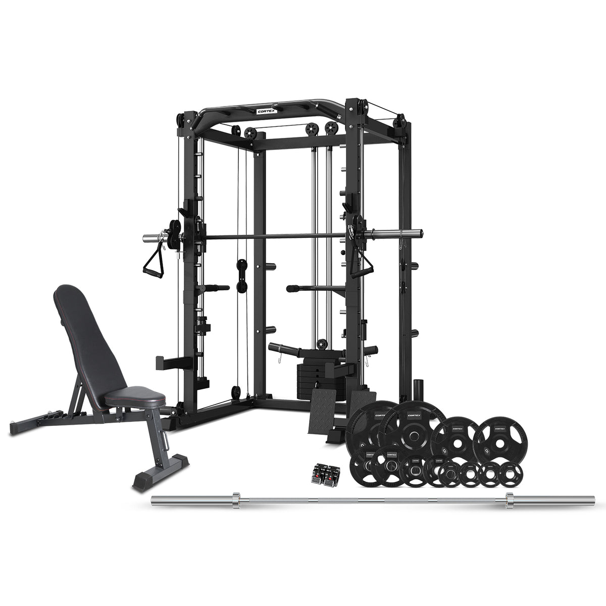 CORTEX SM20 Smith Station with 100kg Olympic Tri-Grip Weight, Bar and Bench Set
