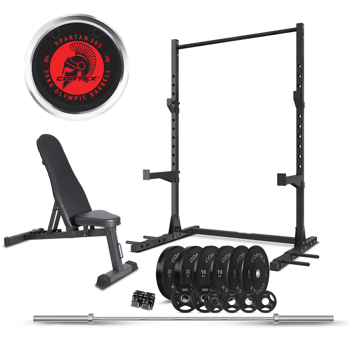 CORTEX SR3 Squat Rack with 100kg Olympic Bumper (V2) Weight, Bar and Bench Set