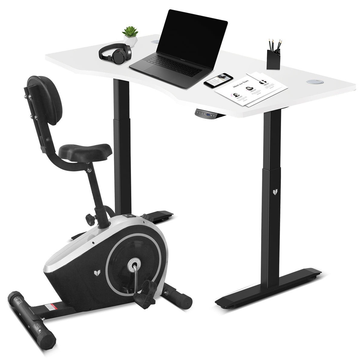 Lifespan Fitness Cyclestation 3 Exercise Bike with ErgoDesk Automatic Standing Desk 150cm in White/Black