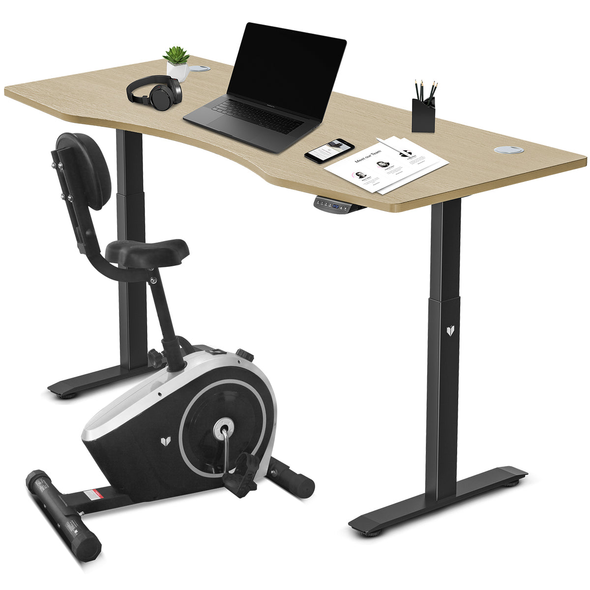 Lifespan Fitness Cyclestation 3 Exercise Bike with ErgoDesk Automatic Standing Desk 180cm in Oak/Black