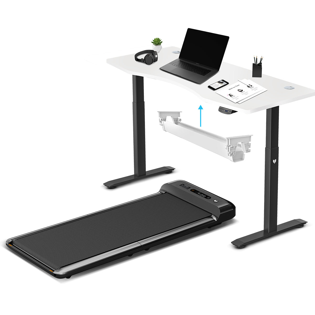 Lifespan Fitness WalkingPad M2 Treadmill with ErgoDesk Automatic White Standing Desk 1500mm + Cable Management Tray