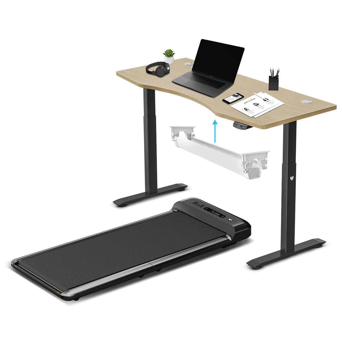 Lifespan Fitness WalkingPad M2 Treadmill with ErgoDesk Automatic Oak Standing Desk 1500mm + Cable Management Tray